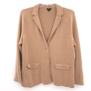 Talbots Sweater Blazer Womens 2X Tan Merino Wool Knit Button Jacket stretch